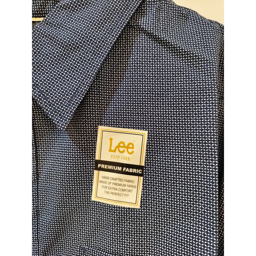 Lee Premium Quality Men’s Long Sleeve Button Down Shirt Navy 2XB Cotton - Picture 2 of 7